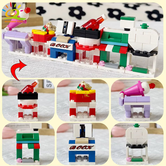 HUIQIBAO 6IN1 City Fire Car Police Truck Engineering Crane Building Blocks Tank Helicopter Bricks Set Toys for Children Kids